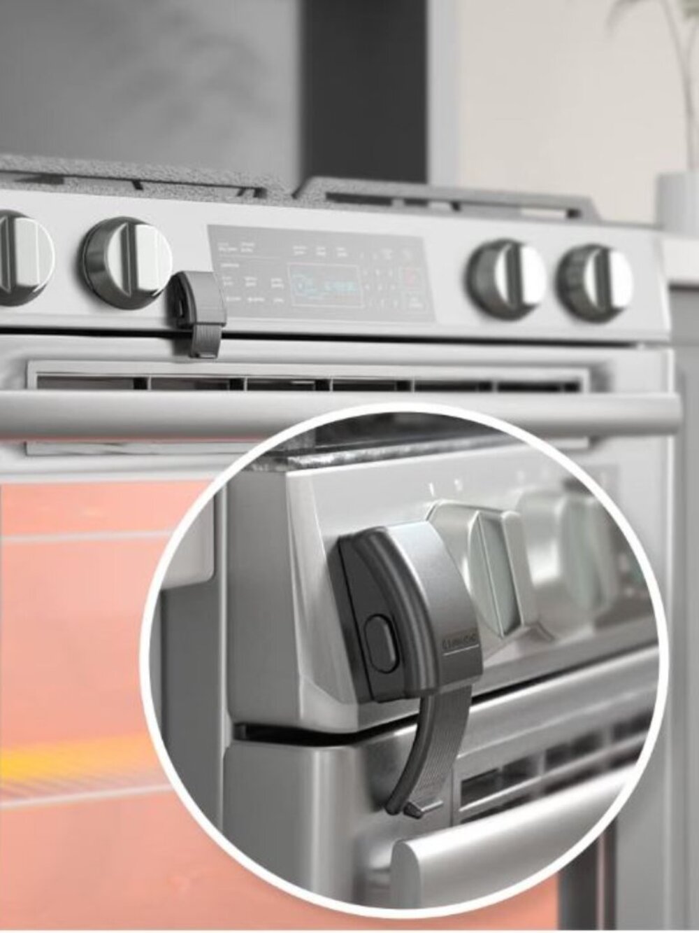 Oven Front Lock, Childproof Oven Door Lock, Easy to Install No Tools No Drills
